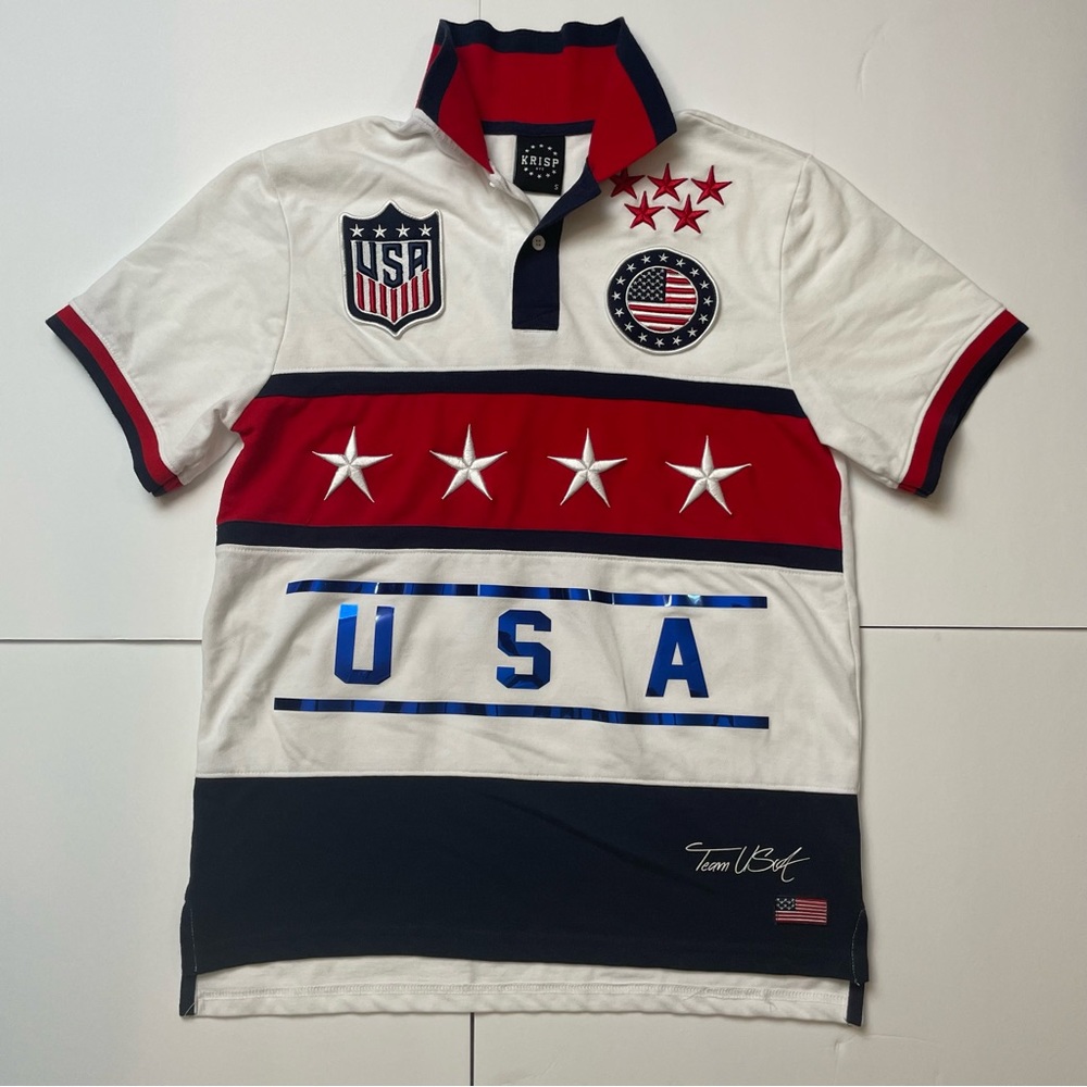Krisp Team USA NYC Collared  Embroidered Patches Polo Shirt Mens S